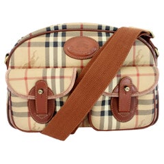 Retro Burberry Beige Brown Leather Canvas Satchel Shoulder Bag