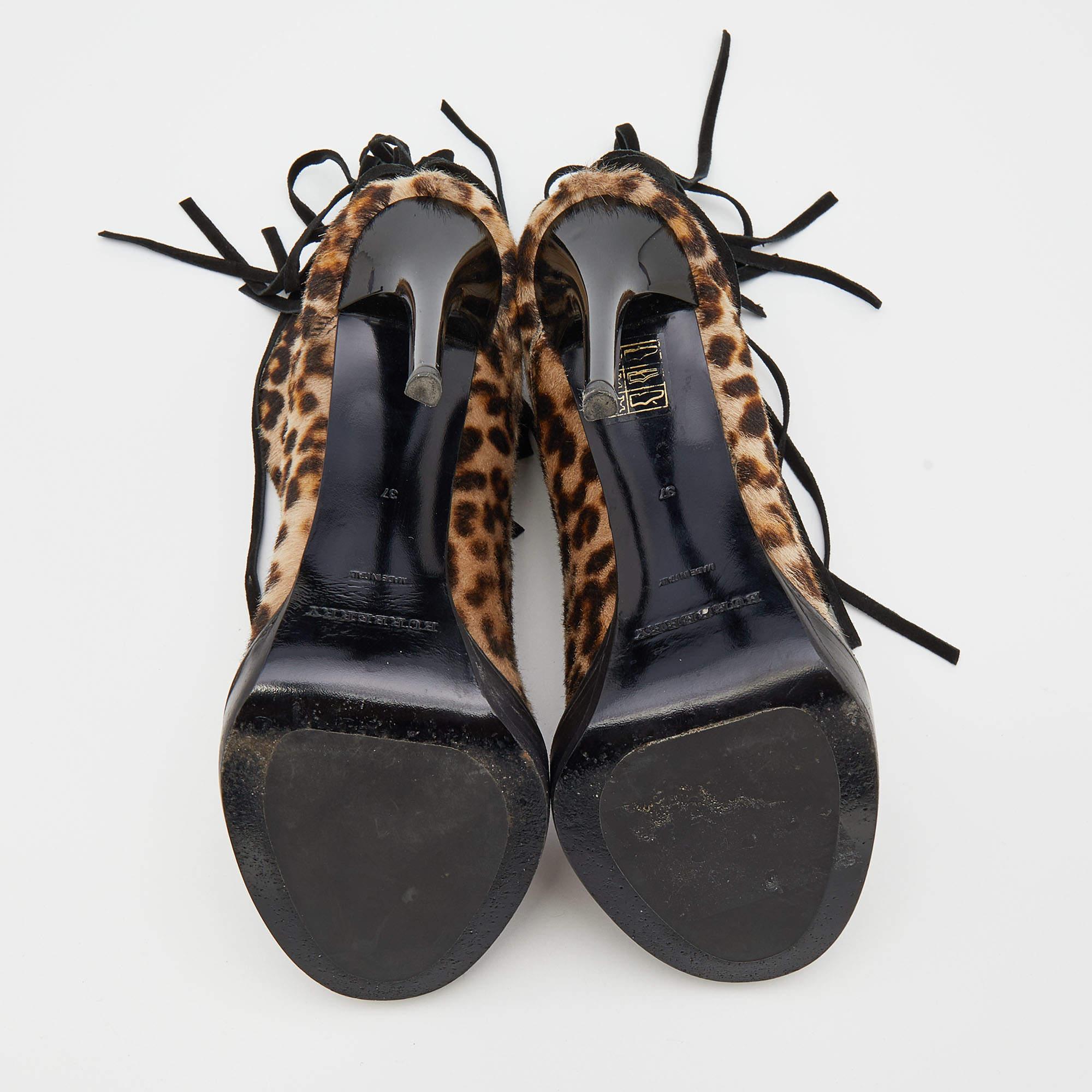 Burberry Beige/Brown Leopard Print Calf Hair Fringe Ankle Boots Size 37 1