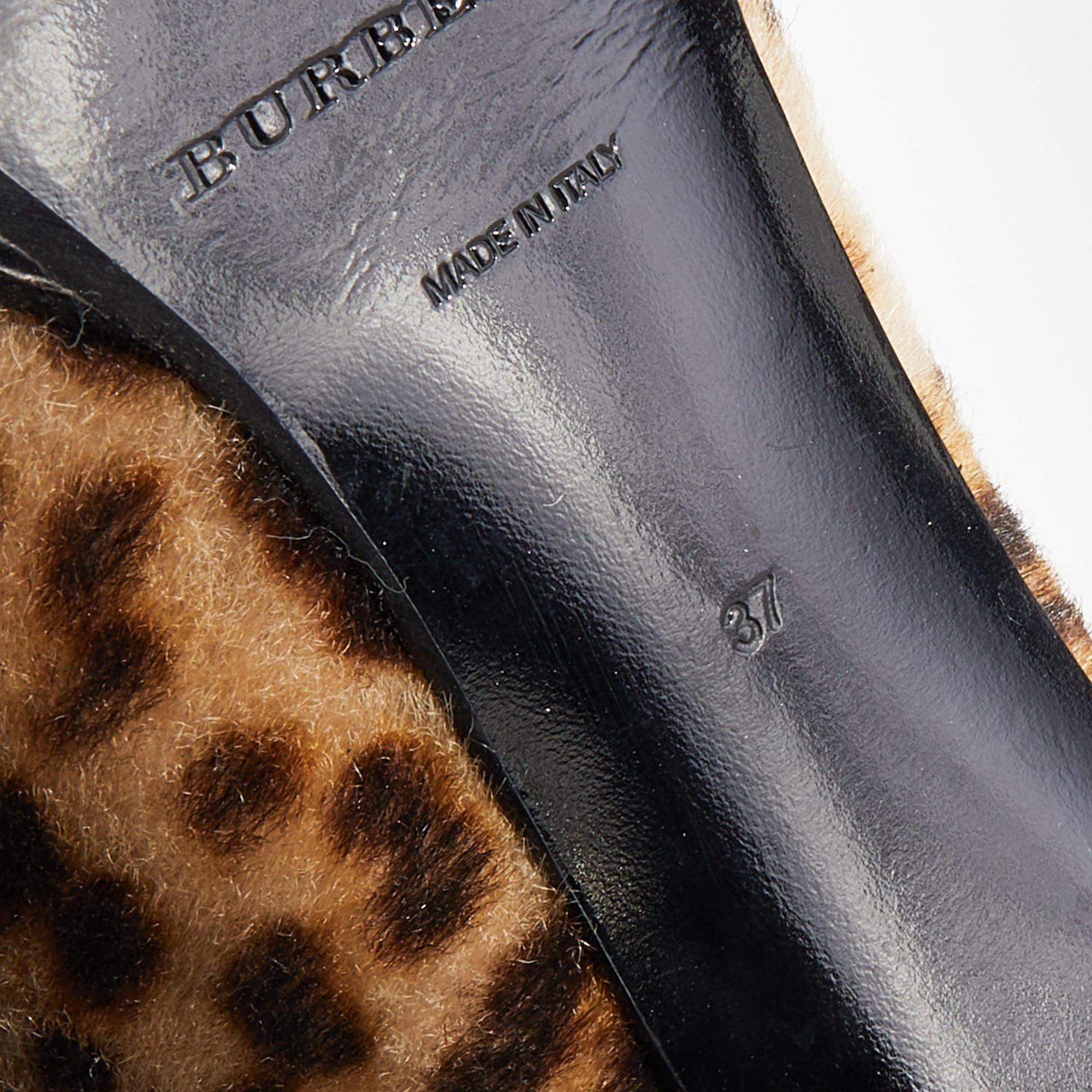 Burberry Beige/Brown Leopard Print Calf Hair Fringe Ankle Boots Size 37 2