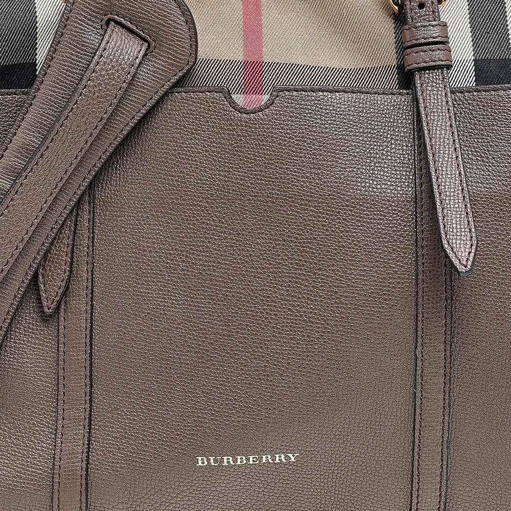 Women's Burberry Beige/Brown Mason House Check Canvas And Leather Diaper Tote
