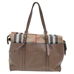 Used Burberry Beige/Brown Mason House Check Canvas And Leather Diaper Tote