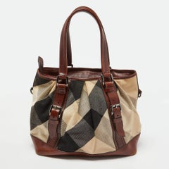 Burberry Beige/Brown Mega Check in tela e pelle Lowry Tote