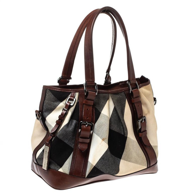 Burberry Beige/Brown Mega Check Canvas and Leather Lowry Tote