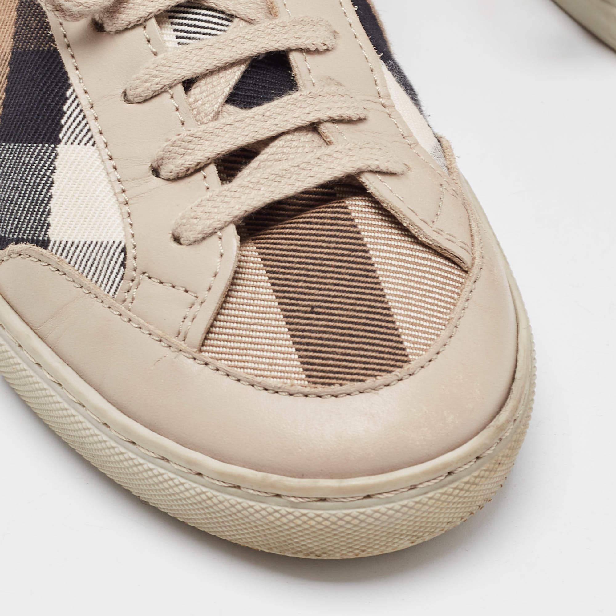 Burberry Beige/Brown Nova Check Canvas and Leather Low Top Sneakers Size 37 2