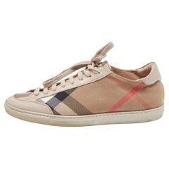 Burberry Beige/Brown Nova Check Canvas and Leather Low Top Sneakers Size 37