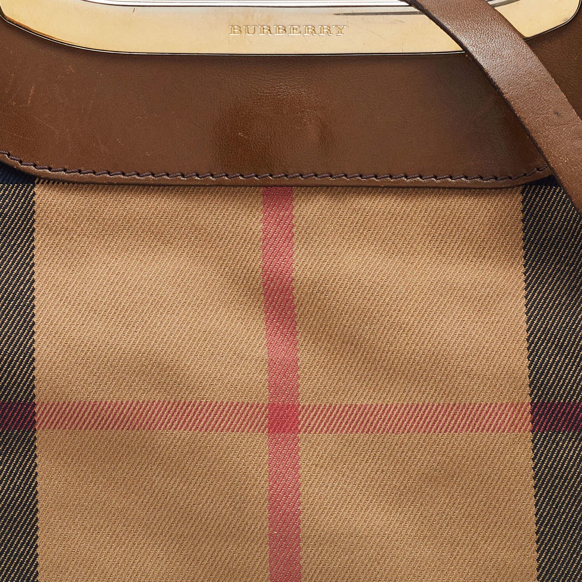 Burberry Beige/Brown Nova Check Canvas and Leather Small Hepburn Satchel 5