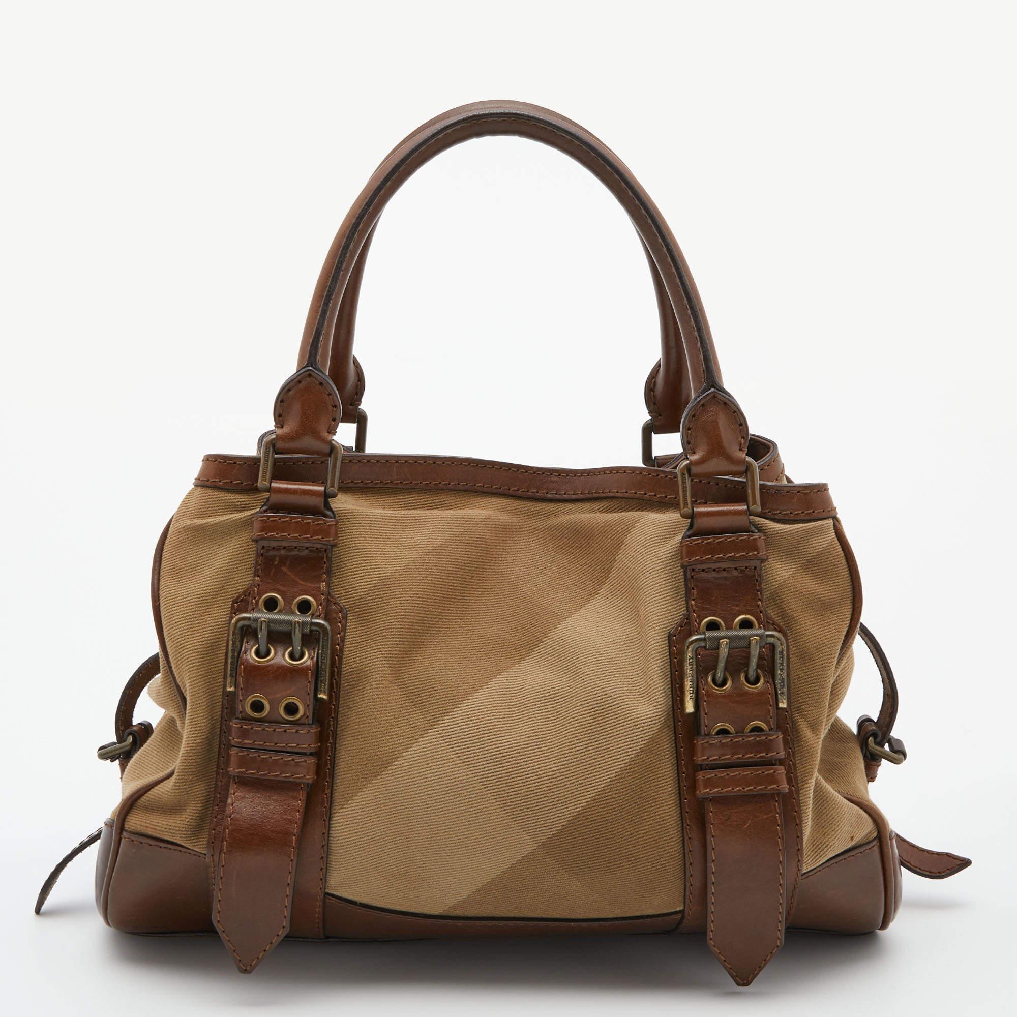 Women's Burberry Beige/Brown Nova Check Canvas and Leather Tote