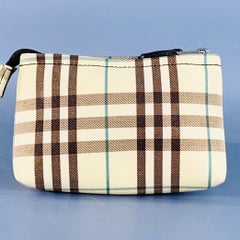 BURBERRY Beige Brown Plaid Cotton Acrylic Cosmetic Pouch