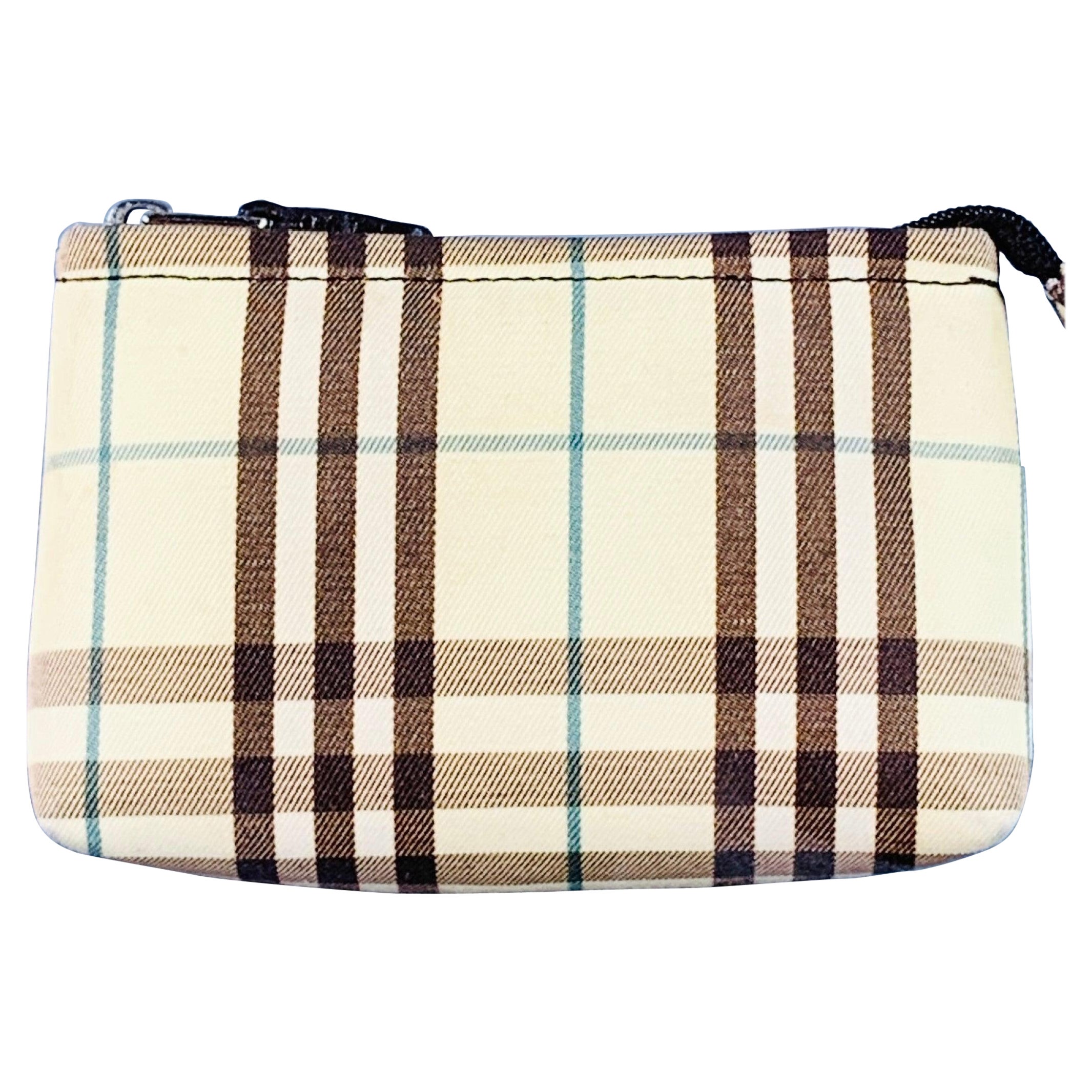 BURBERRY Beige Brown Plaid Cotton Acrylic Cosmetic Pouch