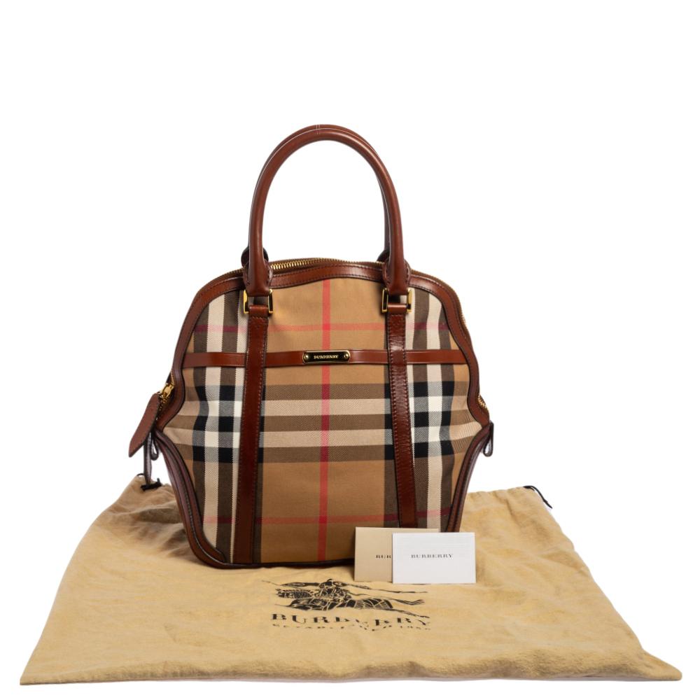 Burberry Beige/Brown Vintage Check Canvas and Leather Orchard Bowling Bag 10