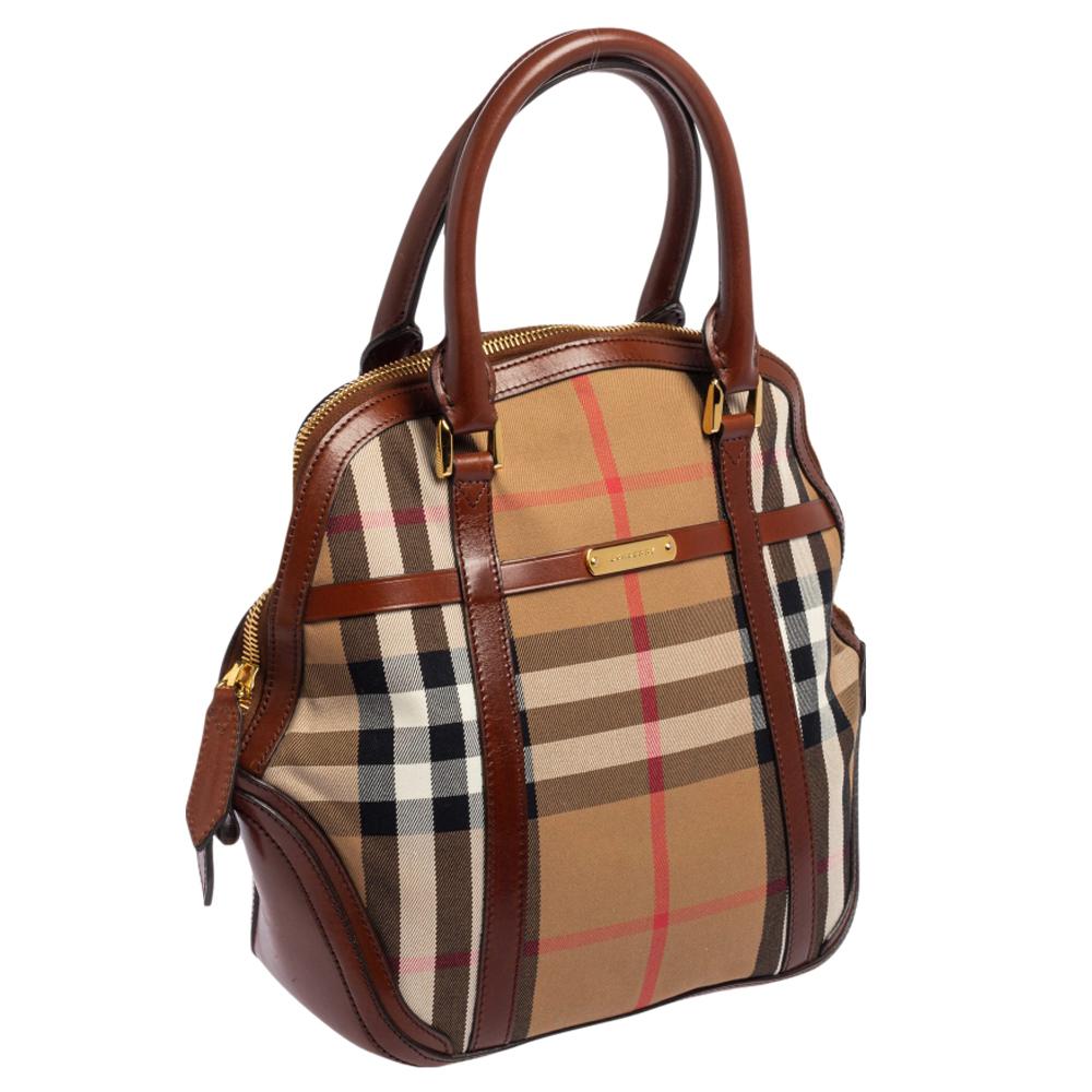 Women's Burberry Beige/Brown Vintage Check Canvas and Leather Orchard Bowling Bag