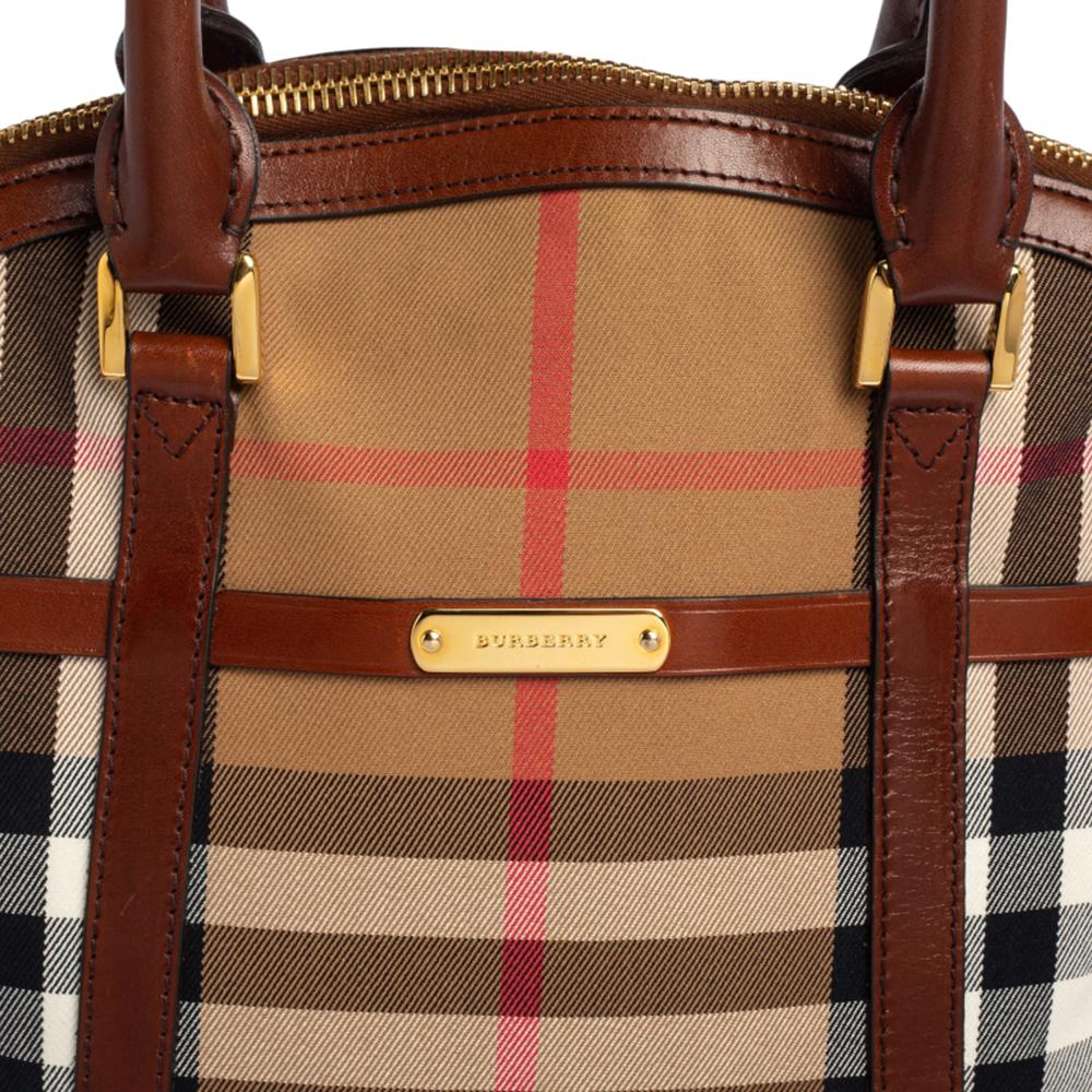 Burberry Beige/Brown Vintage Check Canvas and Leather Orchard Bowling Bag 3