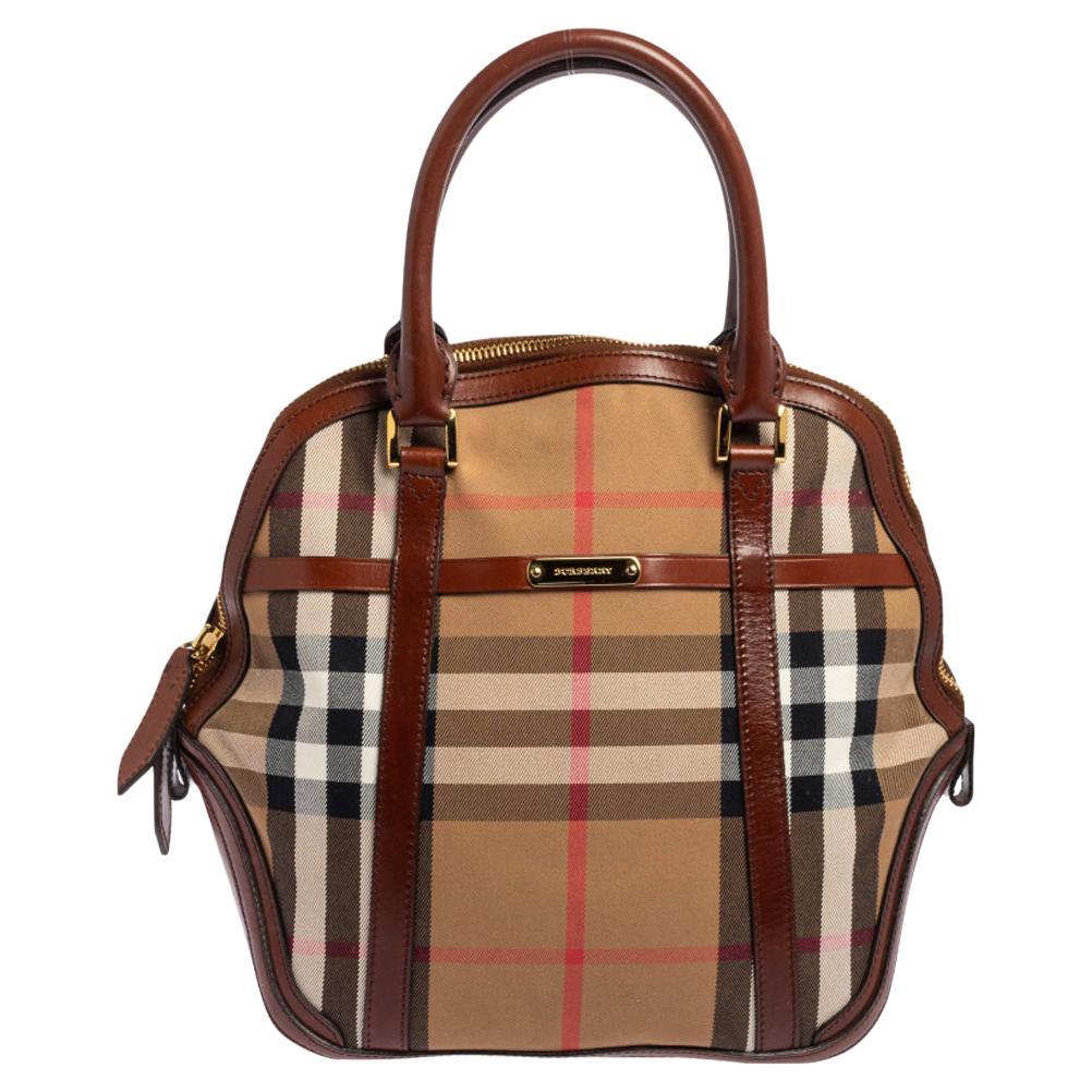 Burberry Beige/Brown Vintage Check Canvas and Leather Orchard Bowling Bag  at 1stDibs