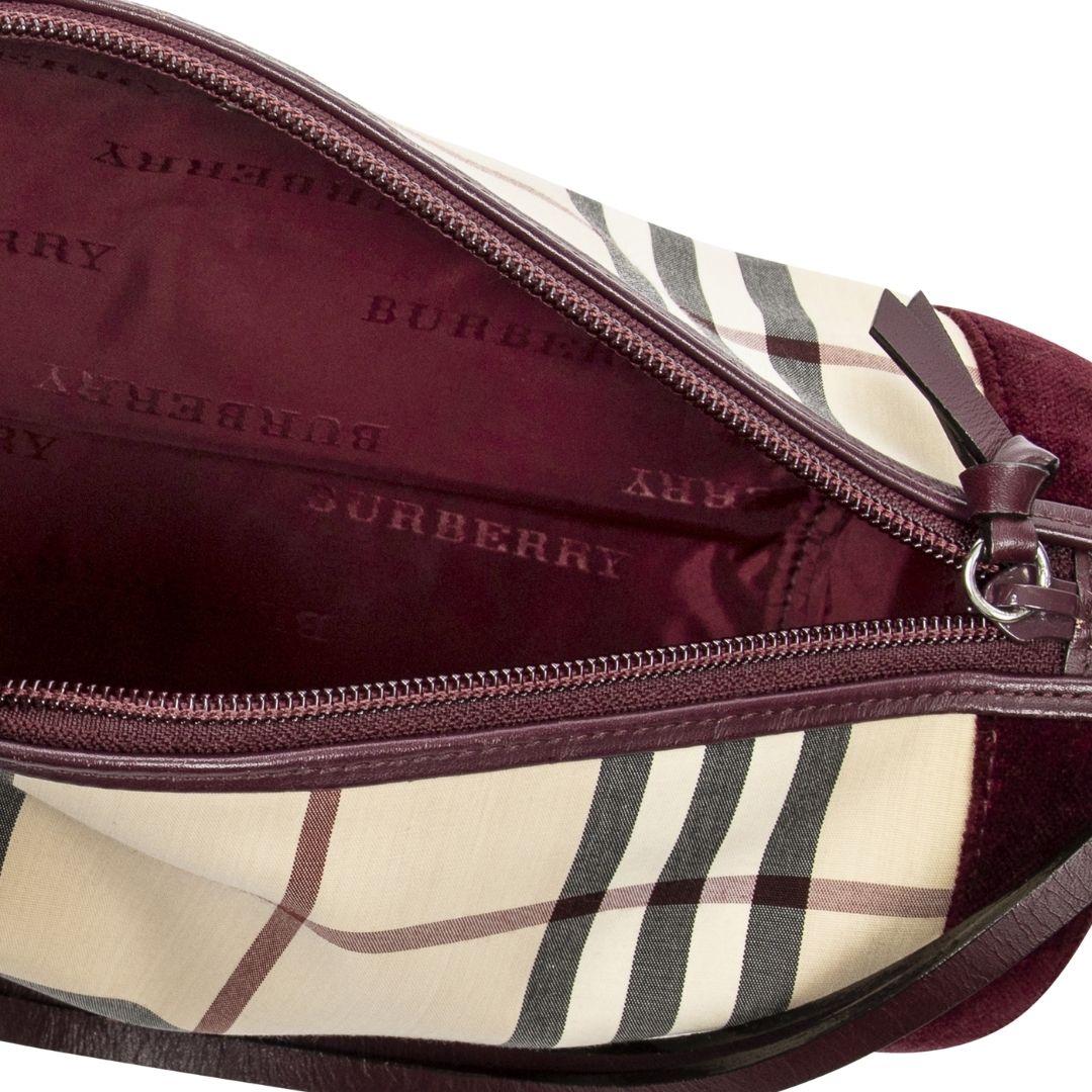 Women's or Men's Burberry Beige/Burgundy Burberry Small Check Plaid Bauletto Bag For Sale
