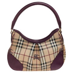 Burberry Beige/Burgundy Haymarket Check Coated Canvas Hernville Hobo