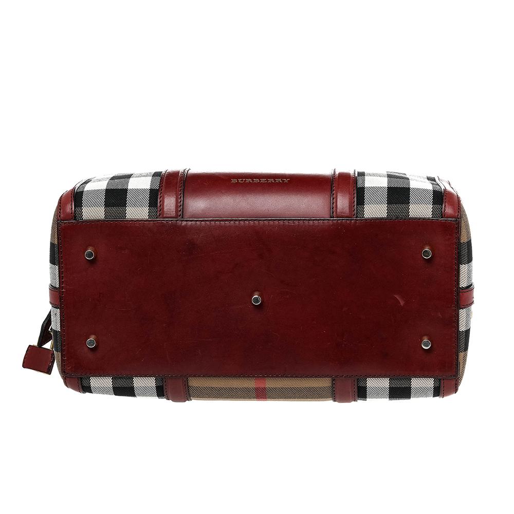 Burberry Beige/Burgundy House Check Canvas and Leather Sartorial Bowler Bag 2