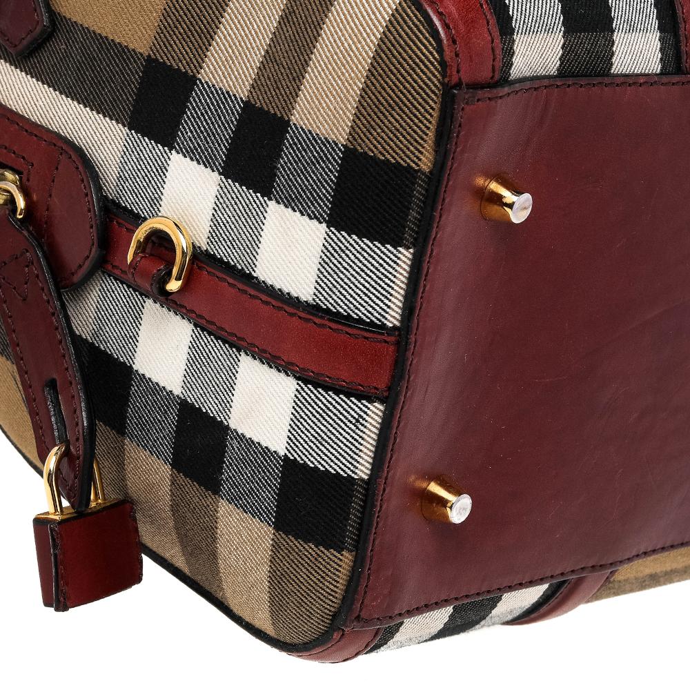 Brown Burberry Beige/Burgundy House Check Canvas and Leather Sartorial Bowler Bag