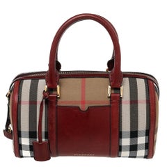 Burberry Beige/Burgundy House Check Canvas and Leather Sartorial Bowler Bag