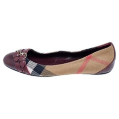 Burberry Beige/Burgundy Nova Check Canvas And Leather Ballet Flats Size 35
