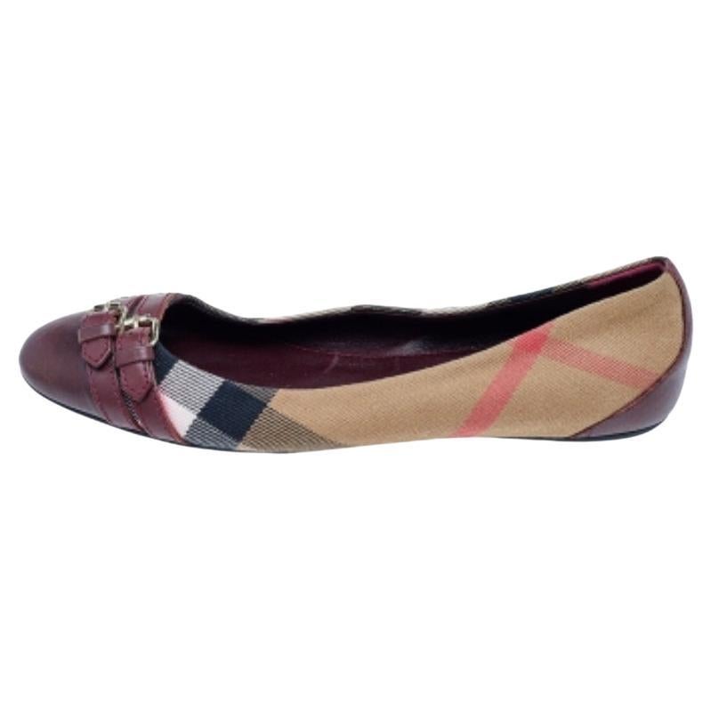 Bailarinas Burberry Beige/Burdeos Nova Check Lona y Piel Talla 35