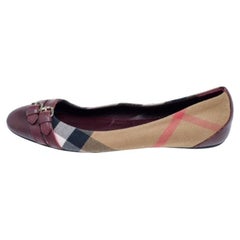 Burberry - Ballerines à carreaux Nova beige/burgundy en toile et cuir, taille 35