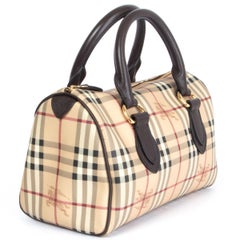 BURBERRY beige canvas HAYMARKET CHECK BOWLING MEDIUM Bag