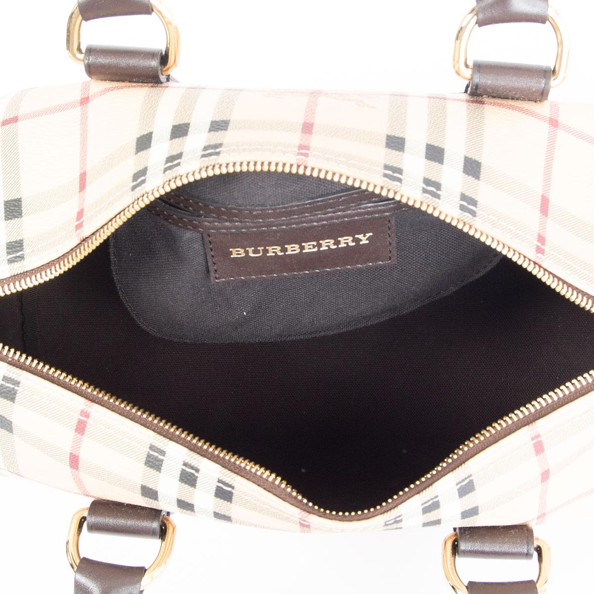 BURBERRY beige canvas HAYMARKET CHECK BOWLING MEDIUM Bag 1