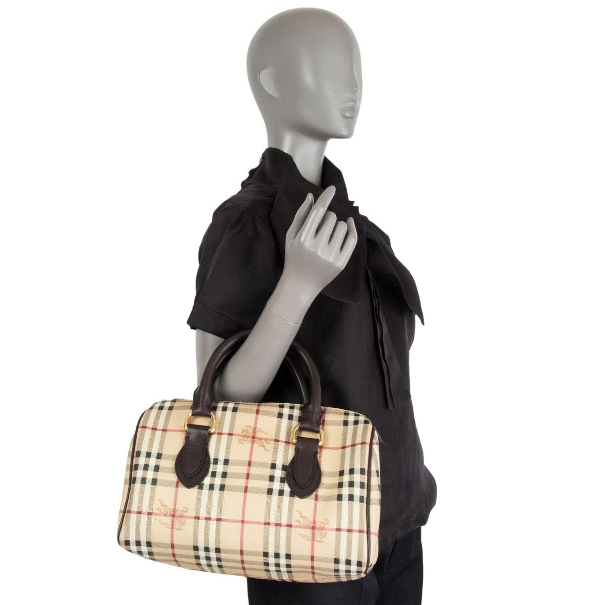 BURBERRY beige canvas HAYMARKET CHECK BOWLING MEDIUM Bag 4