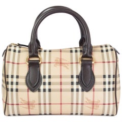BURBERRY beige Canvas HAYMARKET CHECK BOWLING MEDIUM Tasche