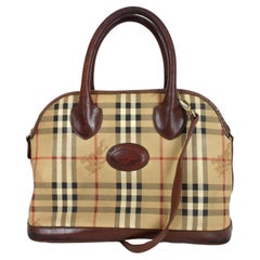 Burberry Nova Check Canvas Leder-Handtasche in Beige, Vintage 1990er