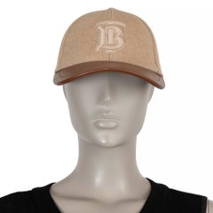 BURBERRY beige cashmere & leather TB MONOGRAM Baseball Cap Hat M
