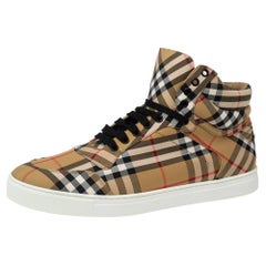 Burberry Beige Check Canvas High Top Sneakers Size 45