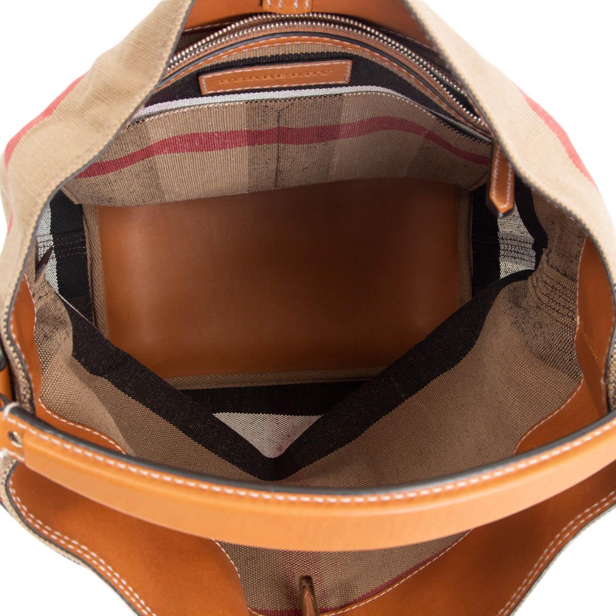 Beige BURBERRY beige CHECK CANVAS & LEATHER ASHBY MEDIUM Bag