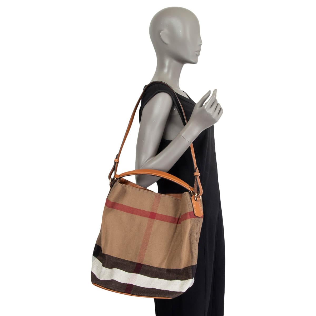 BURBERRY beige CHECK CANVAS & LEATHER ASHBY MEDIUM Bag 1