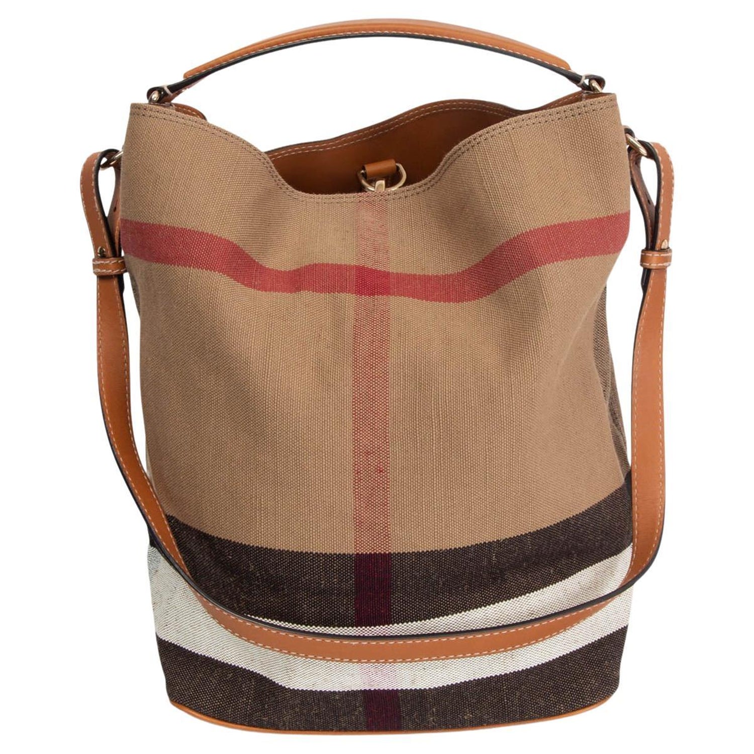 BURBERRY beige CHECK CANVAS and LEATHER ASHBY MEDIUM Bag at 1stDibs