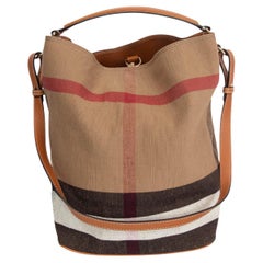 Burberry beige CHECK CANVAS & LEATHER Borsa Ashby MEDIUM