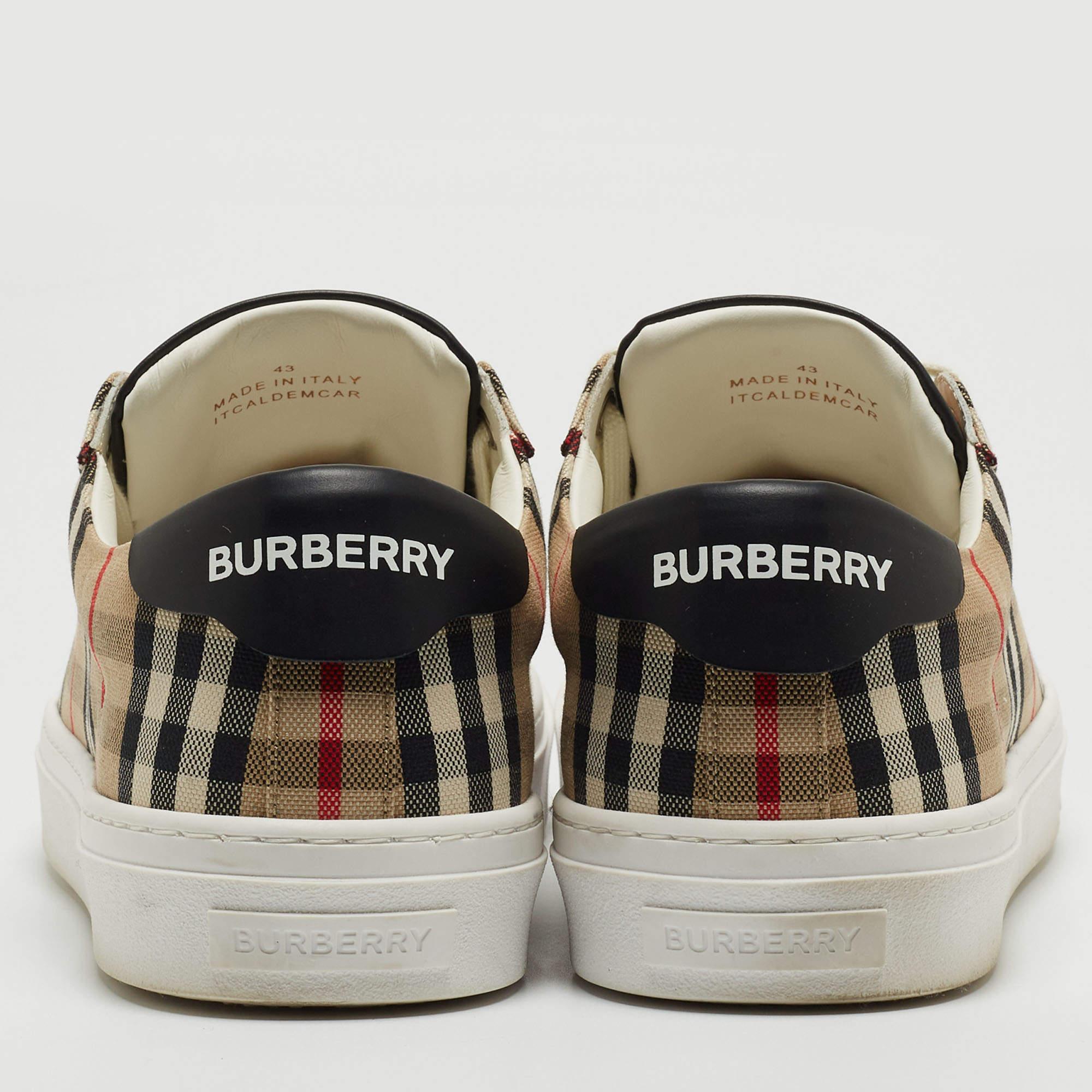 Burberry Beige Check Canvas Low Top Sneakers Size 43 2