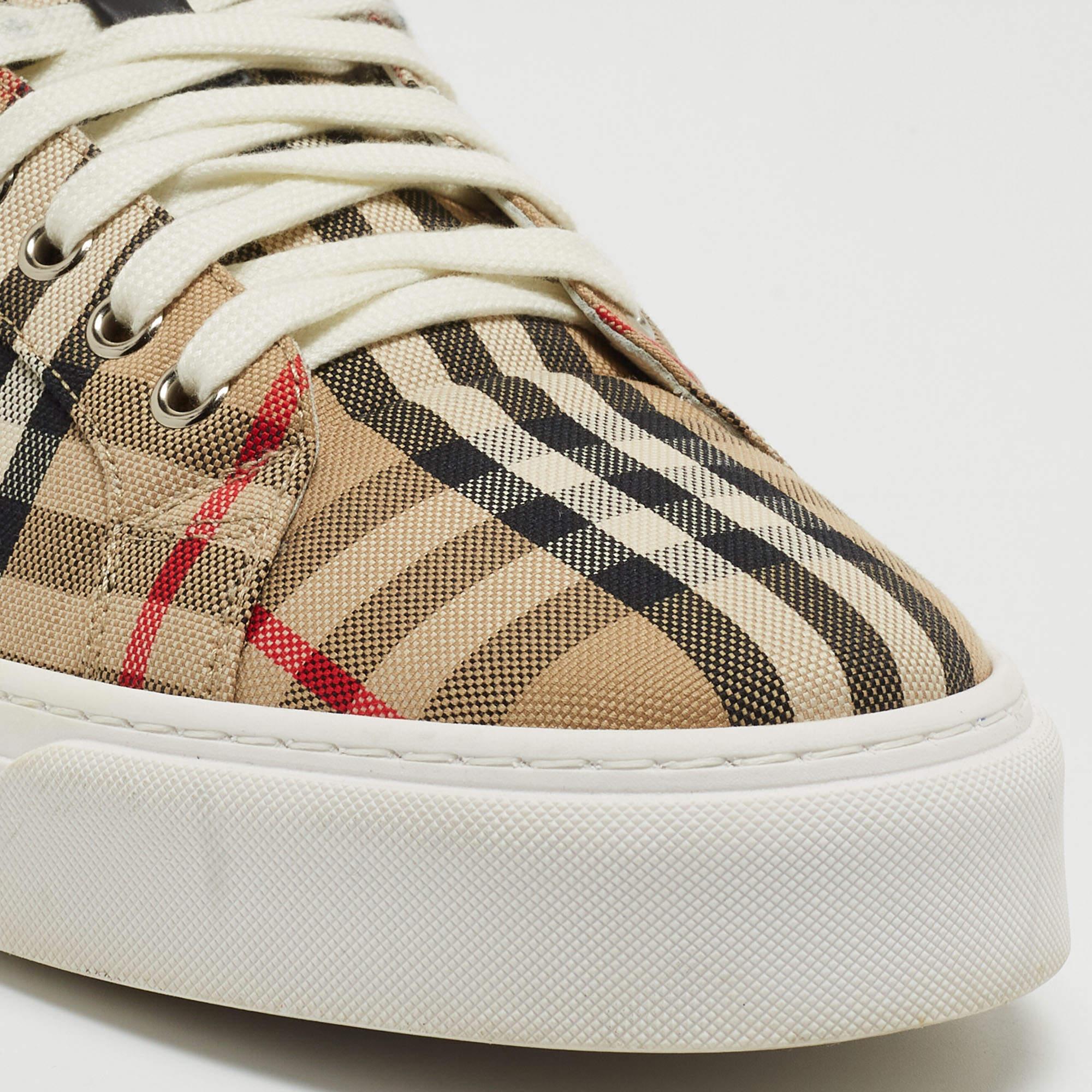 Burberry Beige Check Canvas Low Top Sneakers Size 43 3