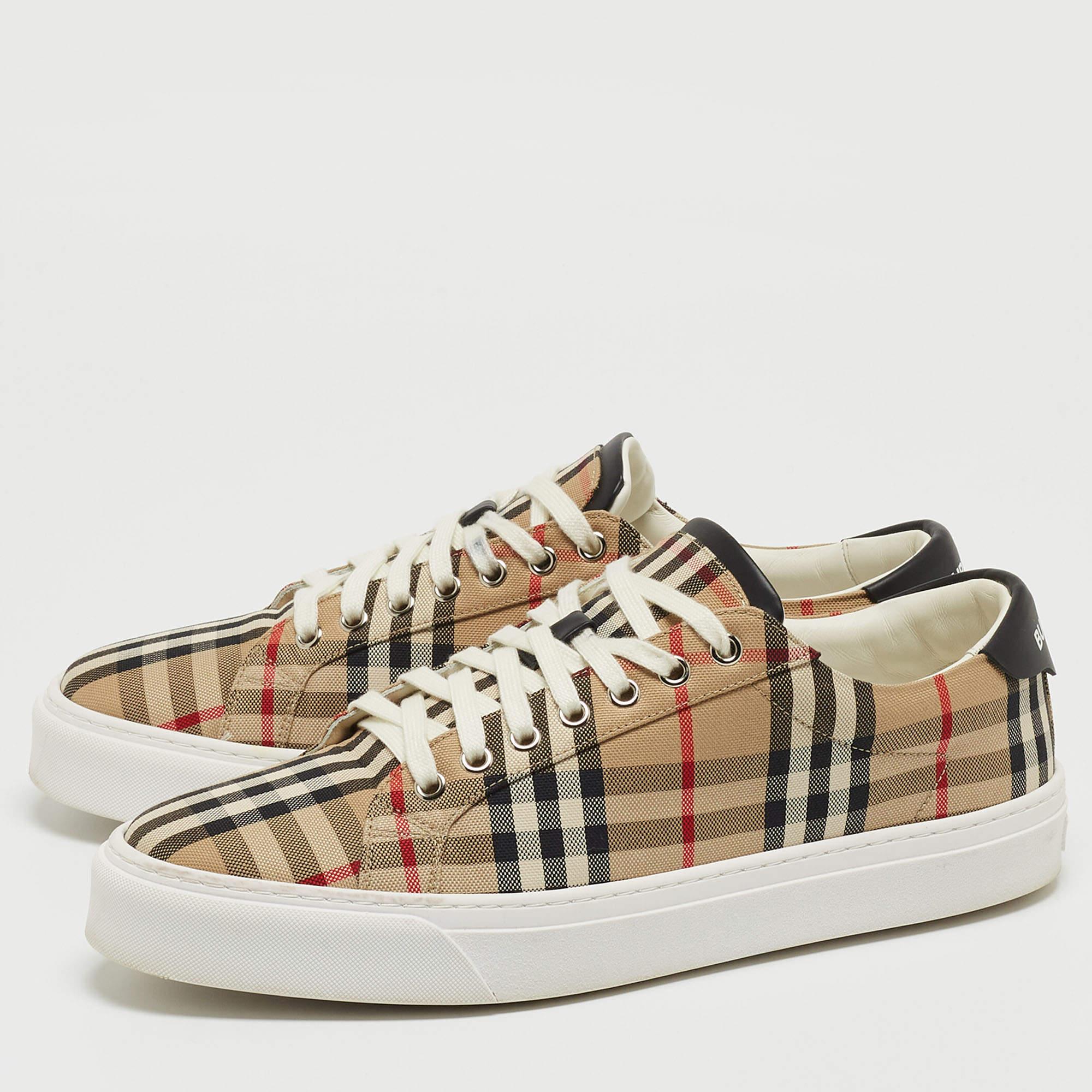 Burberry Beige Check Canvas Low Top Sneakers Size 43 4