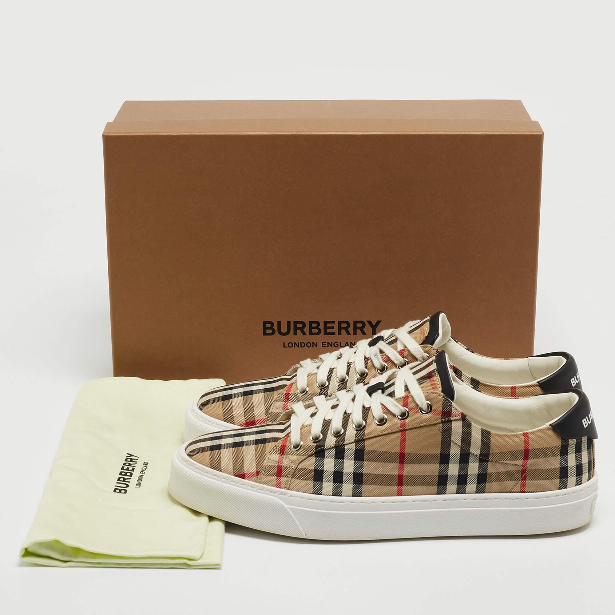 Burberry Beige Check Canvas Low Top Sneakers Size 43 5