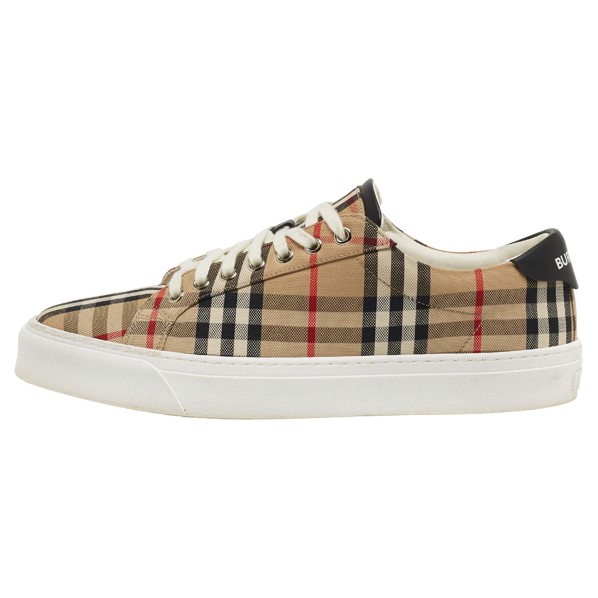 Burberry Beige Check Canvas Low Top Sneakers Size 43