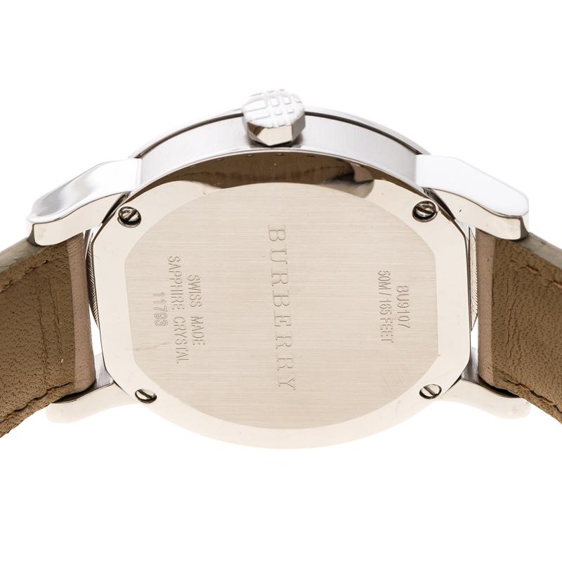 Contemporary Burberry Beige Check Dial Stainless Steel BU9107 Women's Wristwatch 34 mm