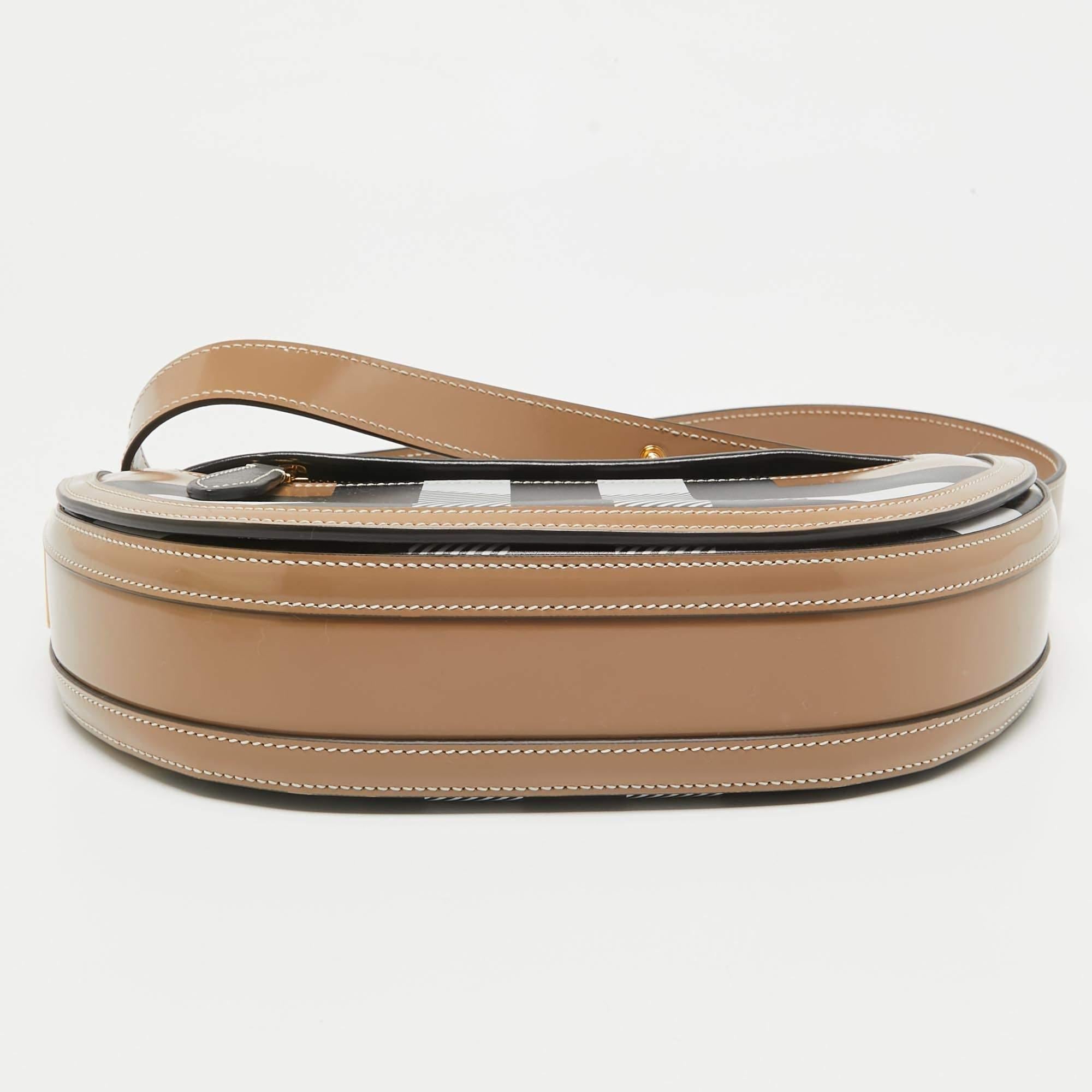 Burberry Beige Check Patent and Leather Small Olympia Shoulder Bag For Sale 3