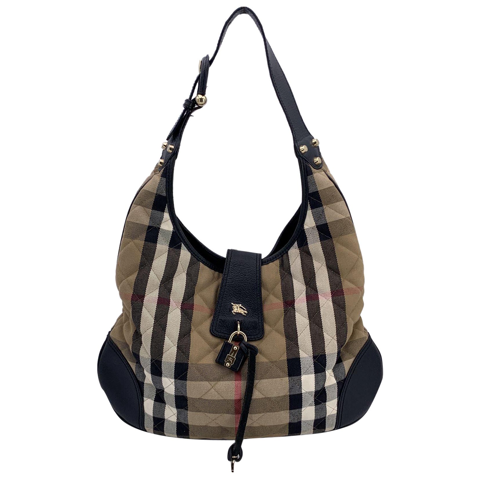 Burberry Beige Check Quilted Canvas Brook Hobo Shoulder Bag