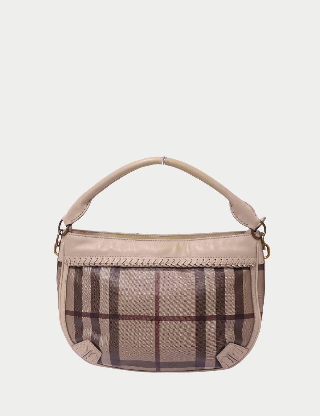 Sac à bandoulière à carreaux beige avec bordure en cuir de Burberry État moyen - En vente à Amman, JO