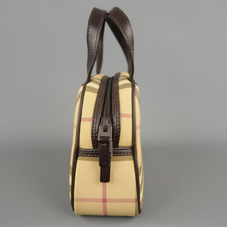 BURBERRY Beige Classic Plaid Nylon Brown Leather Strap Mini Handbag at 1stdibs