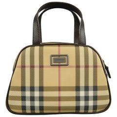 BURBERRY Beige Classic Plaid Nylon Brown Leather Strap Mini Handbag