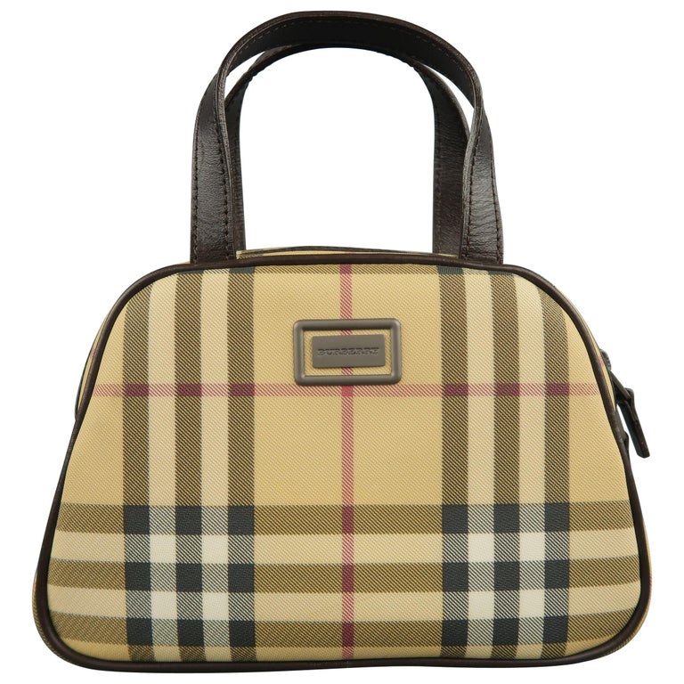 BURBERRY Beige Classic Plaid Nylon Brown Leather Strap Mini Handbag at  1stDibs