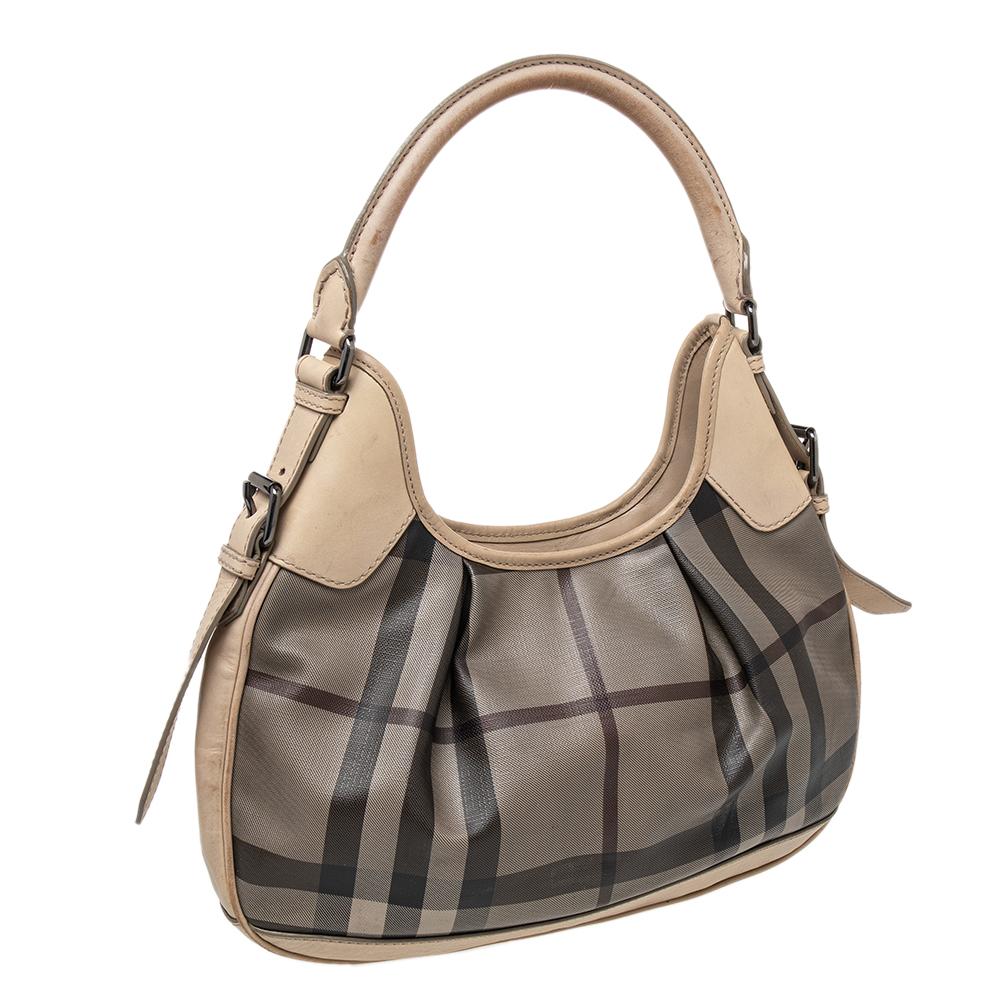Burberry Beige Coated Canvas And Leather Small Brooklyn Hobo For Sale 5