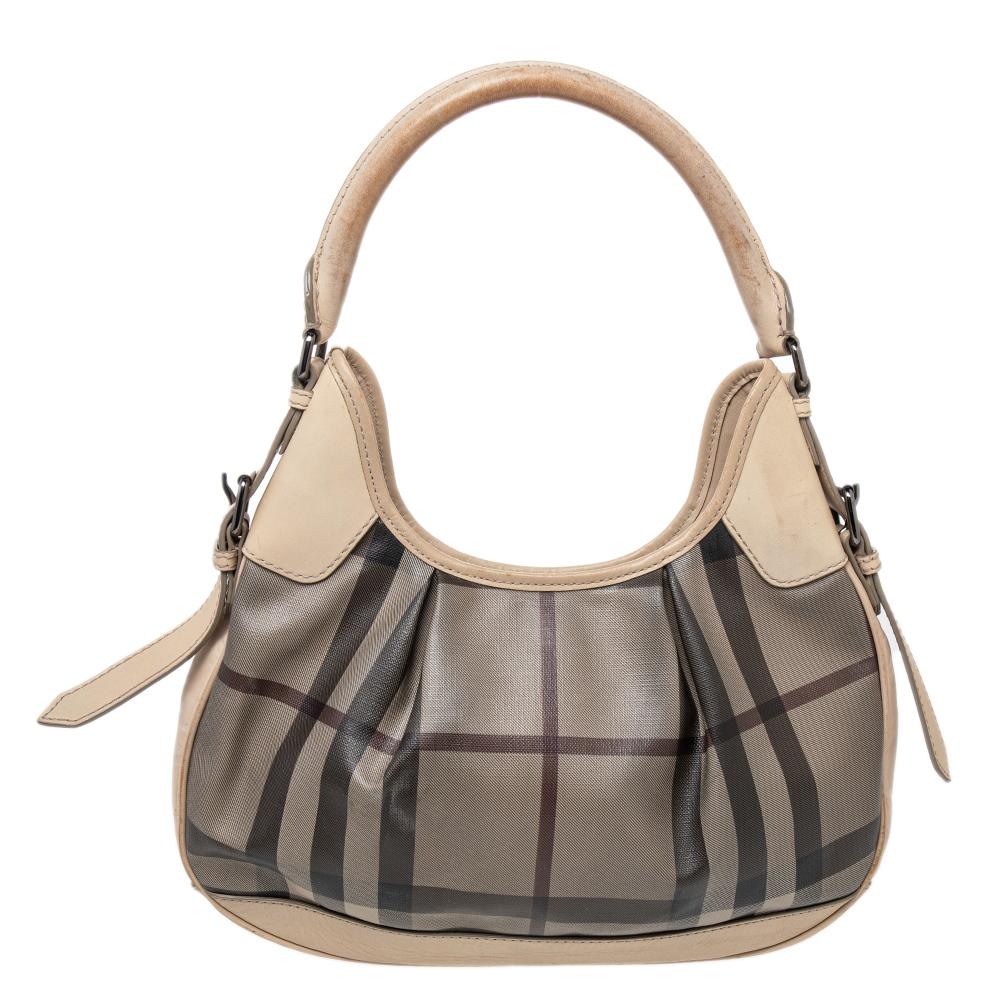 Burberry Beige Coated Canvas And Leather Small Brooklyn Hobo For Sale